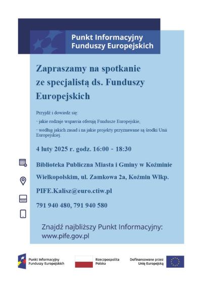 SPOTKANIE ZE SPECJALISTĄ DS. FUNDUSZY EUROPEJSKICH