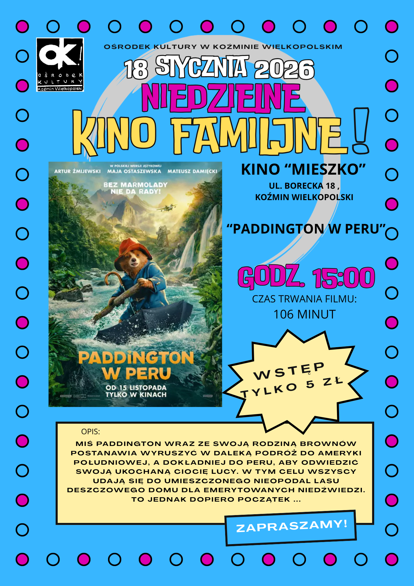 NIEDZIELNE KINO FAMILIJNE - STYCZEŃ 2026