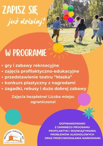 BIBLIOTEKA W KOŻMINIE WIELKOPOLSKIM ZAPRASZA NA :WAKACJE BEZ NAŁOGÓW: